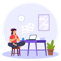Female Making a Yoga Pose in front of Laptop concept, Physical Fitness During Work Break vector icon design, corporate wellbeing symbol, Sedentary lifestyle sign, self serving behaviors illustration