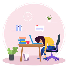 Exhausted Manager at Work Sitting at Table with Head Down concept, Depleted Leadership vector icon design, corporate wellbeing symbol Sedentary lifestyle sign self serving behaviors stock illustration