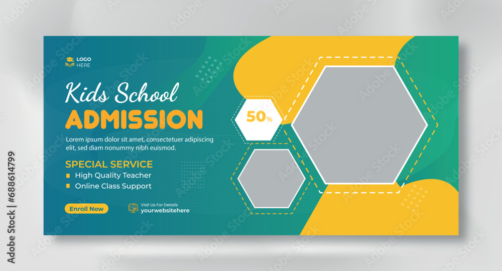 Sticker school admission social media post banner, educational social media post square flyer back to school