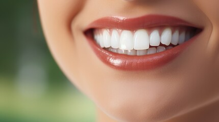 Fototapeta premium Beautiful woman's smile after teeth whitening procedure. Dental care. Dentistry concept. perfect smile