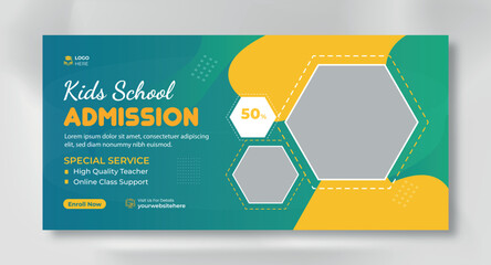 School admission social media post banner, educational social media post square flyer back to school web banner design template.