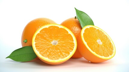 half of orange with leaves isolated on white background. - obrazy, fototapety, plakaty