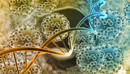 Dna structure. Medical Research. Molecular Analysis on scientific background. 3d illustration - obrazy, fototapety, plakaty