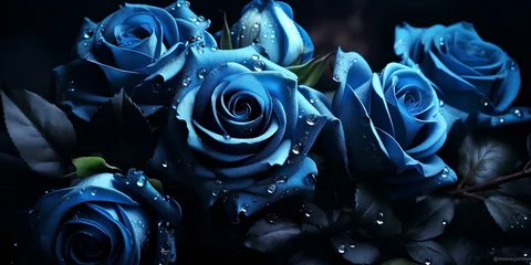 Tischdecke Beautiful blue roses with dew drops. floral background. © Vadim