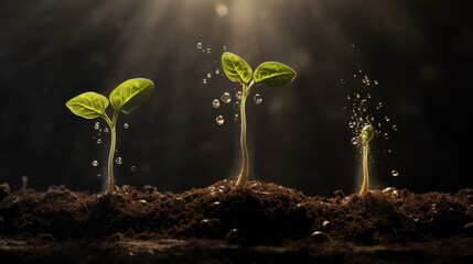 The sprouts of the plant appear from the soil. Seedlings.