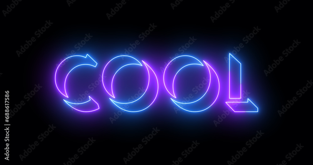 Fototapete neon-colored cold word text illustration with a glowing neon color moving outline on a dark backgrou