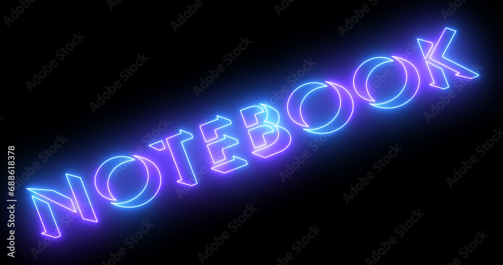 Fototapete neon-colored notebook word text illustration with a glowing neon-colored outline on a dark backgroun