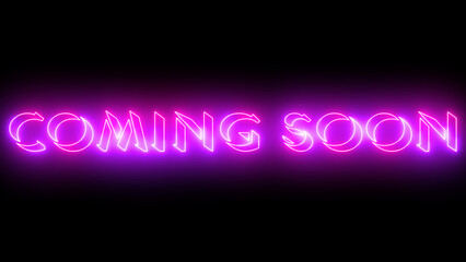 Movie Trailer Coming Soon Text Revealed. Neon-colored Coming Soon word text illustration with a glowing neon-colored outline on a dark background in high-resolution.