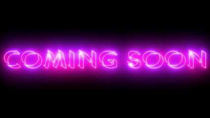 Movie Trailer Coming Soon Text Revealed. Neon-colored Coming Soon word text illustration with a glowing neon-colored outline on a dark background in high-resolution.