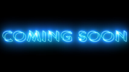Movie Trailer Coming Soon Text Revealed. Neon-colored Coming Soon word text illustration with a glowing neon-colored outline on a dark background in high-resolution.