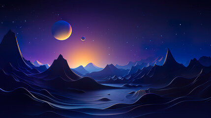 Mountain Landscape with Moon in Sky. Generative Ai