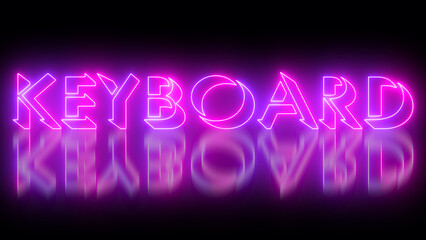 Neon-colored Keyboard word text illustration with a glowing neon-colored moving outline on a dark background in high resolution. Technology video material illustration. Easy to use.
