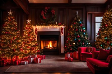 christmas tree in fireplace