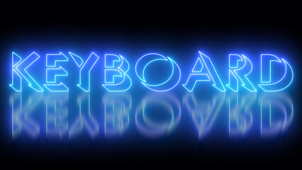 Neon-colored Keyboard word text illustration with a glowing neon-colored moving outline on a dark background in high resolution. Technology video material illustration. Easy to use.