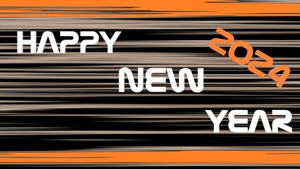 orange and white lines with happy new year 2024 text on creative abstract background with 3D rendering illustration for anniversary concepts
