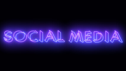 Fototapeta na wymiar Neon-colored Social Media word text illustration with a glowing neon-colored moving outline on a dark background in high resolution. Technology video material illustration. Easy to use.