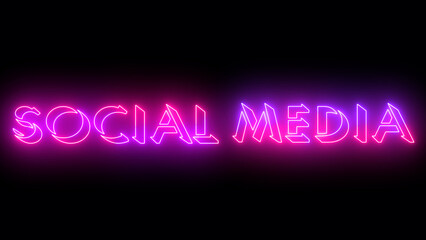 Neon-colored Social Media word text illustration with a glowing neon-colored moving outline on a dark background in high resolution. Technology video material illustration. Easy to use.