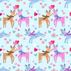 Valentines day con cept cute deer with heart shape and gift seamless pattern for fabric textile wallpaper gift wrap paper.