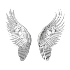 Silver angel wings isolated - obrazy, fototapety, plakaty