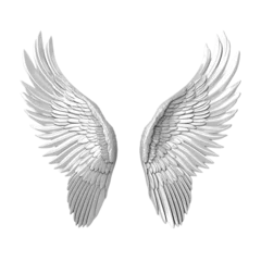 Fotobehang Silver angel wings isolated © Daria