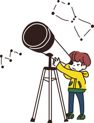 天体望遠鏡をのぞく子供