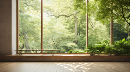 Peaceful room with large window with nature view