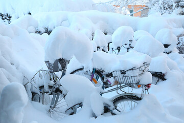 Bicycles under snowdrift