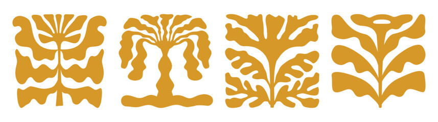 Vector illustration in simple Matisse naive and hippie groovy style, flowers and plants, floral botanic hand drawn design templates, frames and modern art prints, posters and placards..