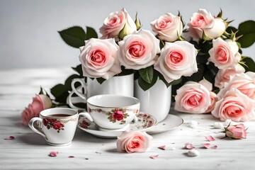 Obraz na płótnie Canvas cup of tea with roses