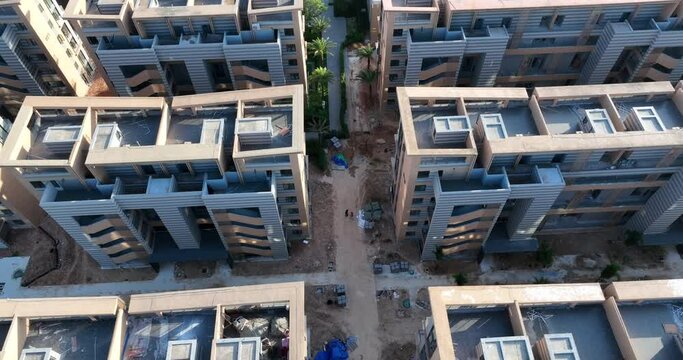 Aerial footage of apartment construction site in Hainan island , China