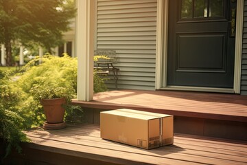 Home delivery convenience. Pile of cardboard packages at doorstep. Online shopping delight. Stack of parcels ready. Swift shipping service. Brown cardboard boxes arranged at entrance