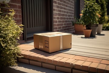 Home delivery convenience. Pile of cardboard packages at doorstep. Online shopping delight. Stack of parcels ready. Swift shipping service. Brown cardboard boxes arranged at entrance