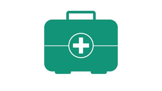 Animation of medical bag or medical suitcase on the white screen.