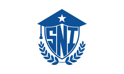 SNI three letter iconic academic logo design vector template. monogram, abstract, school, college, university, graduation cap symbol logo, shield, model, institute, educational, coaching canter, tech