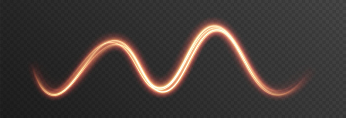Vector golden glowing lines png. Magic lines of light. Speedy twisted lines. Light trail, glowing waves. Movement of energy flow. Light effect. PNG.