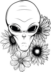 Vector outline alien head vector illustration design - 688623905