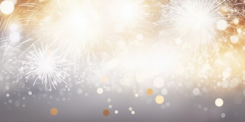 Bright white and gold fireworks at New Year with copy space. comeliness.
