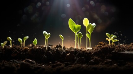 The sprouts of the plant appear from the soil. Seedlings.