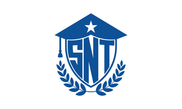 SNT three letter iconic academic logo design vector template. monogram, abstract, school, college, university, graduation cap symbol logo, shield, model, institute, educational, coaching canter, tech
