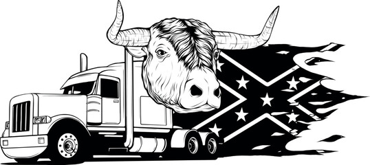 Classic American Truck. Black and white illustration