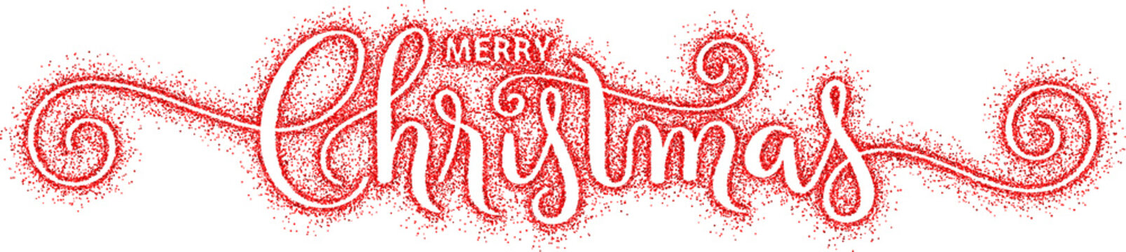 MERRY CHRISTMAS brush calligraphy banner with red confetti on transparent background