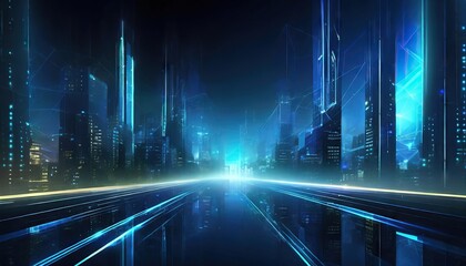illustration urban architecture, cityscape with space and neon light effect. Modern hi-tech,...