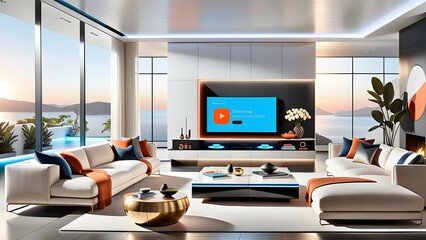 modern living room with computer