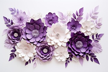 an arrangement of colorful paper flowers isolated on a white background