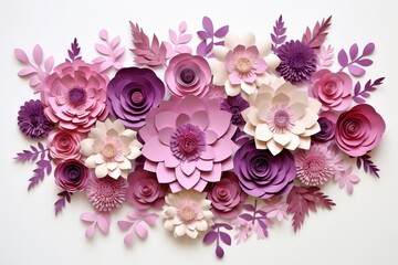 an arrangement of colorful paper flowers isolated on a white background