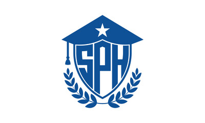 SPH three letter iconic academic logo design vector template. monogram, abstract, school, college, university, graduation cap symbol logo, shield, model, institute, educational, coaching canter, tech