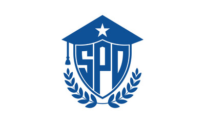SPO three letter iconic academic logo design vector template. monogram, abstract, school, college, university, graduation cap symbol logo, shield, model, institute, educational, coaching canter, tech