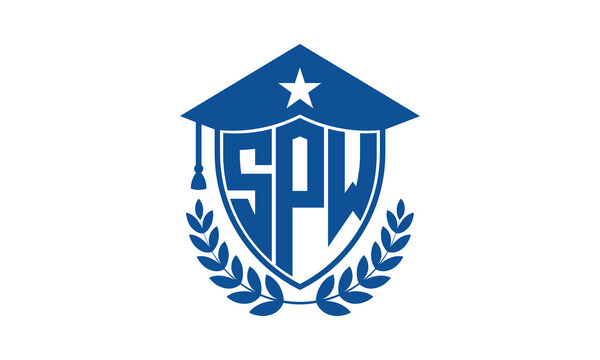 SPW three letter iconic academic logo design vector template. monogram, abstract, school, college, university, graduation cap symbol logo, shield, model, institute, educational, coaching canter, tech