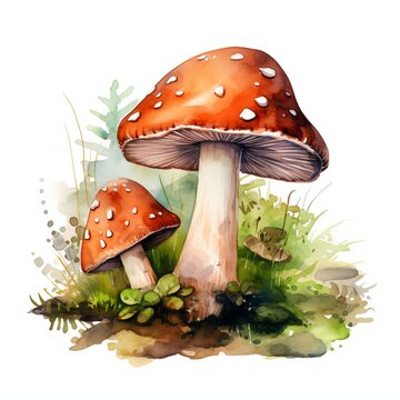 The Red Mushrooms Painting Watercolor