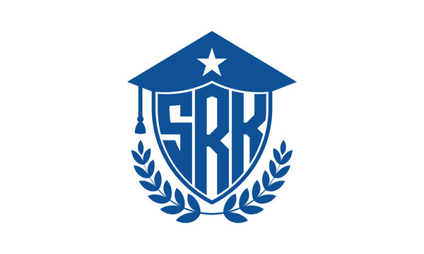 SRK three letter iconic academic logo design vector template. monogram, abstract, school, college, university, graduation cap symbol logo, shield, model, institute, educational, coaching canter, tech